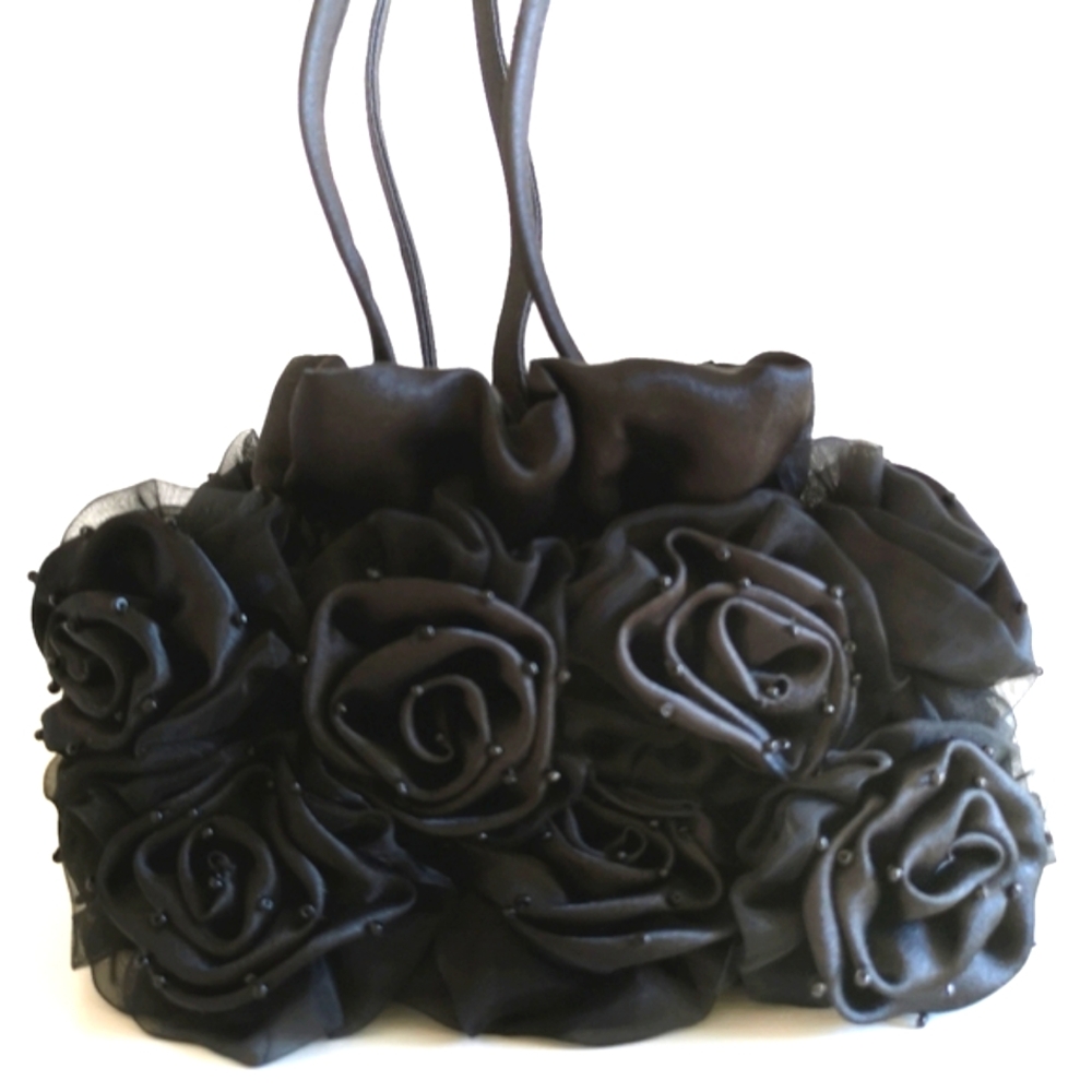 Evening Purse Pouch Bag roses Black 🆕